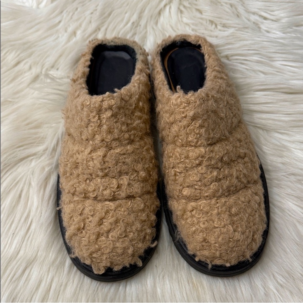 STAUD Astro Quilted Faux Shearling Mules
